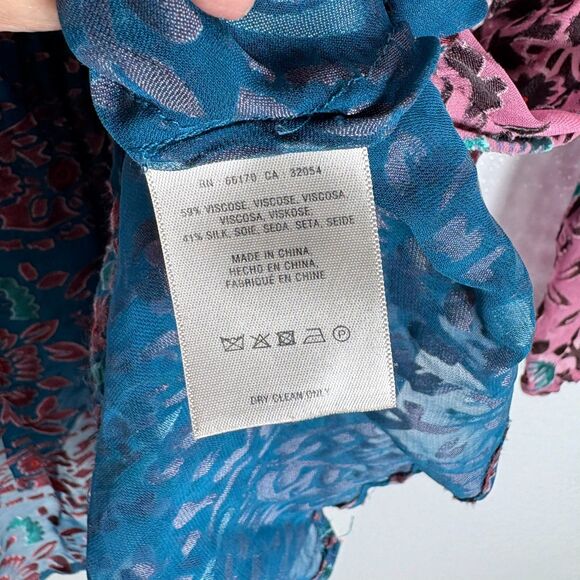 Anthropologie Floreat Valo Velvet Burnout Boho Silk Blend Teal Pink Top S - Picture 11 of 12